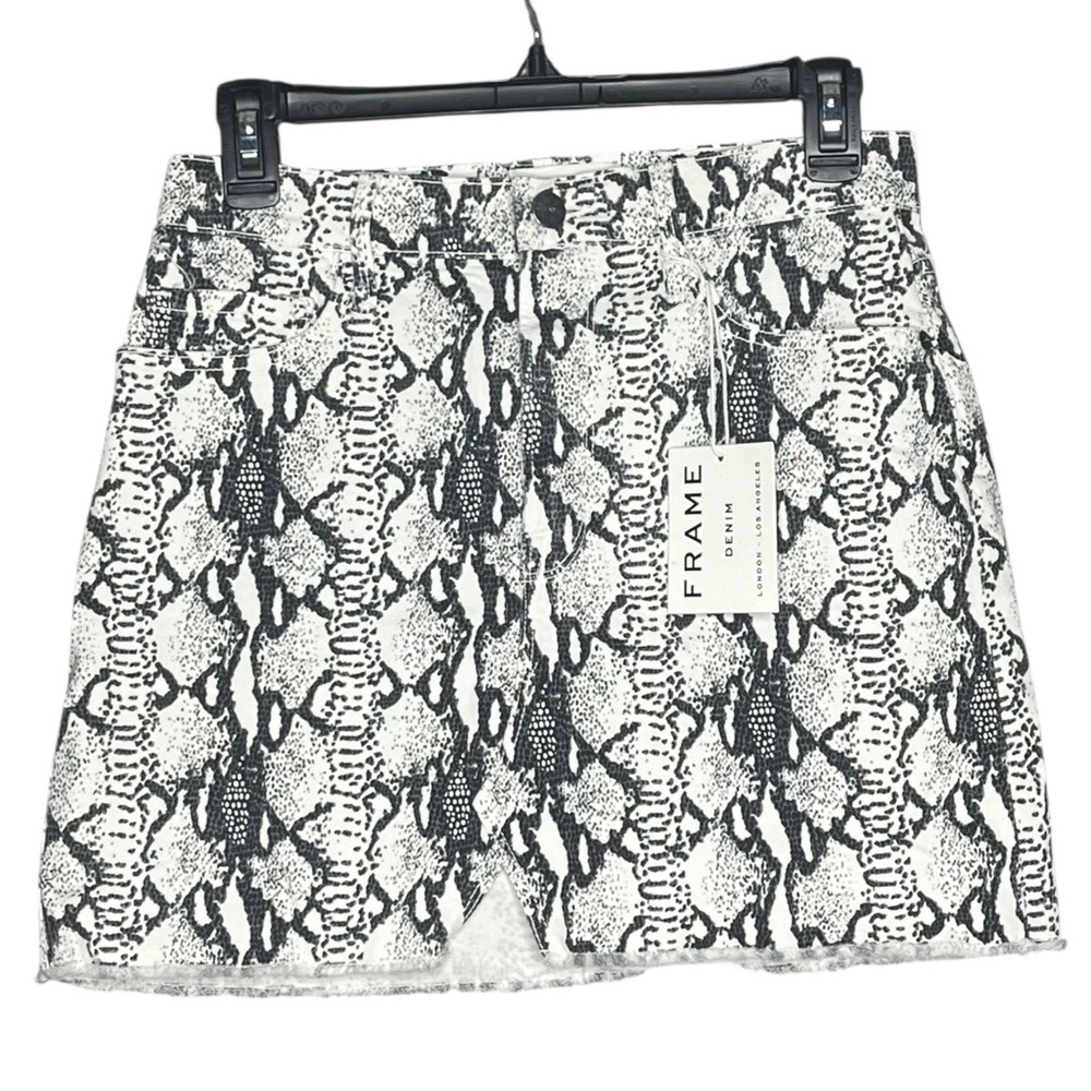 Frame Le Mini Denim Python Print Skirt Frayed Hem Size 27